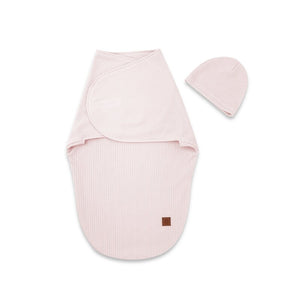 Sistem de infasare si caciulita, MimiNu, Pentru bebe, 0 - 3 luni, Leo, Din bumbac interlock certificat Oeko Tex Standard 100, Soft Powdery Pink