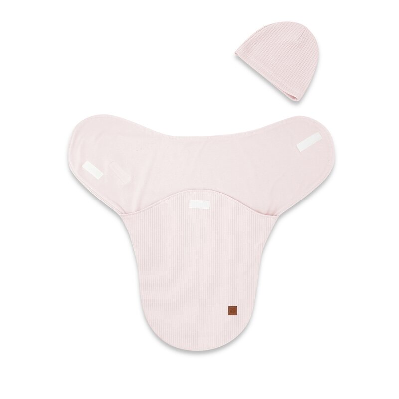 Sistem de infasare si caciulita, MimiNu, Pentru bebe, 0 - 3 luni, Leo, Din bumbac interlock certificat Oeko Tex Standard 100, Soft Powdery Pink