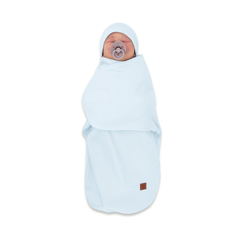 Sistem de infasare si caciulita, MimiNu, Pentru bebe, 0 - 3 luni, Leo, Din bumbac interlock certificat Oeko Tex Standard 100, Soft Blue