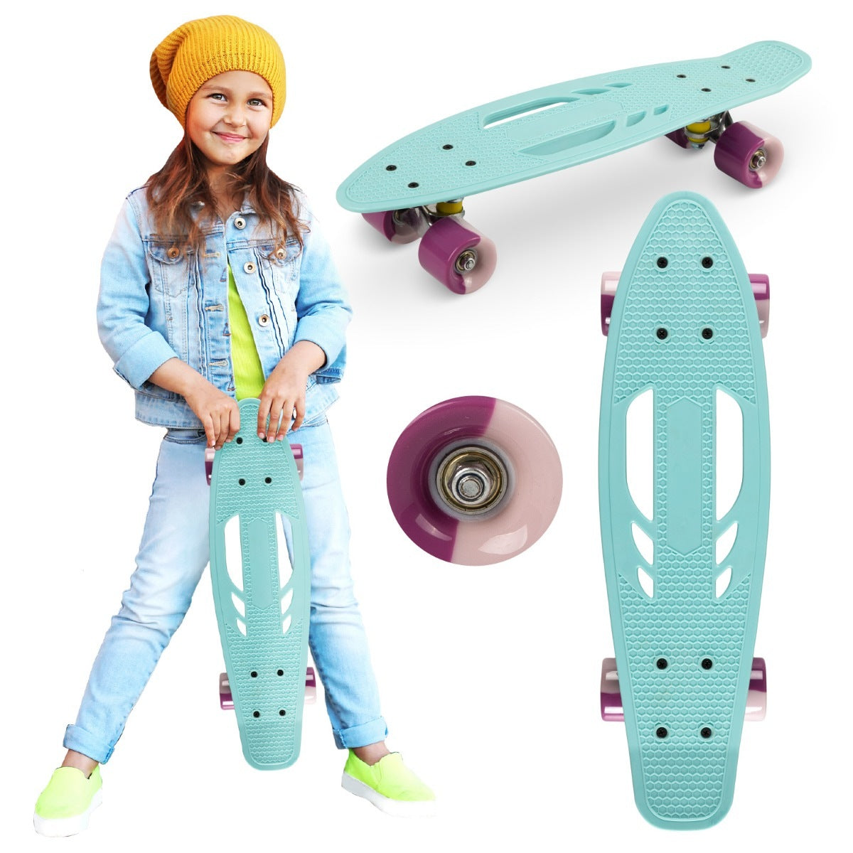 Skateboard copii, Qkids, Galaxy - Light Blue