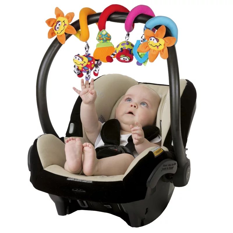 Spirala cu jucarii, Playgro, Multifunctionale pentru carucior, scoica auto si patut, Cu jucarie de dentitie, Amazing Garden Twirly Whirly, 33 cm