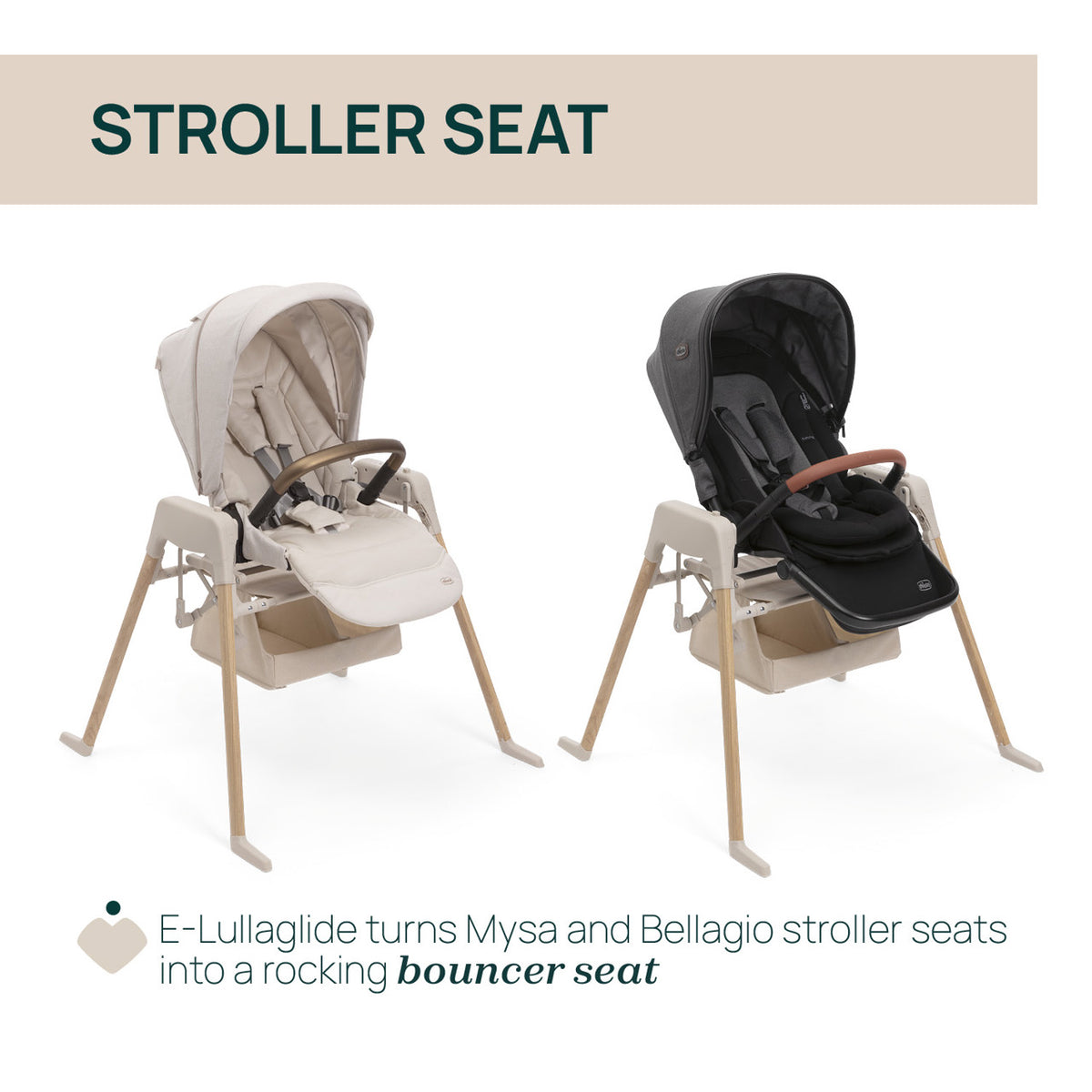 Suport electronic cu sistem de leganare Chicco E-Lullaglide, (compatibil scoica Kory Plus, landou si sezut carucior sport Bellagio), Natural, 0 luni+ - gogobaby.ro