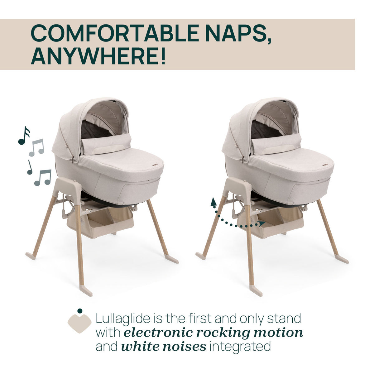 Suport electronic cu sistem de leganare Chicco E-Lullaglide, (compatibil scoica Kory Plus, landou si sezut carucior sport Bellagio), Natural, 0 luni+ - gogobaby.ro