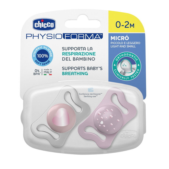 Suzeta Chicco PhysioForma Micro, 2 bucati, pink, 0-2luni - gogobaby.ro
