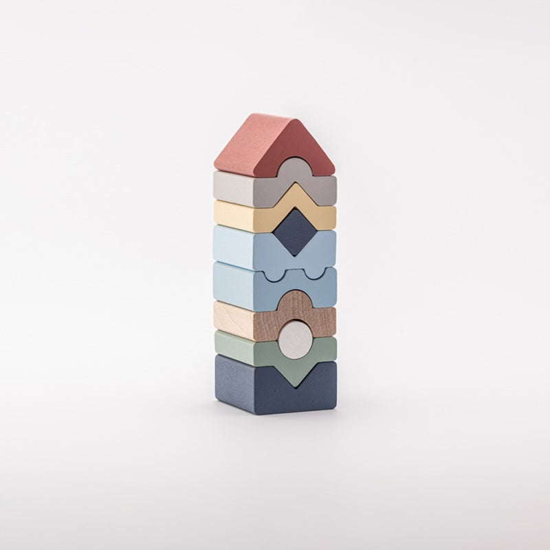 Jucarie din lemn Cubika, Set Constructii Turn - 10 piese - gogobaby.ro