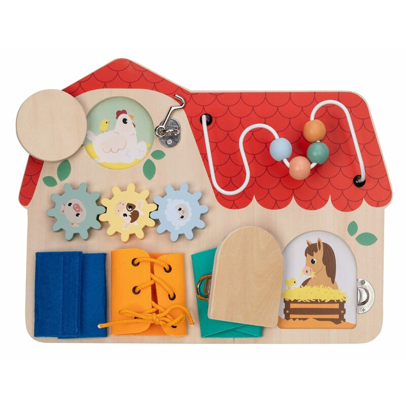 Tablita cu activitati, Free2Play, Din lemn, Cu elemente interactive, Dezvolta coordonarea mana-ochi, 40x30x6,5 cm, 18 luni+, Multicolor - gogobaby.ro