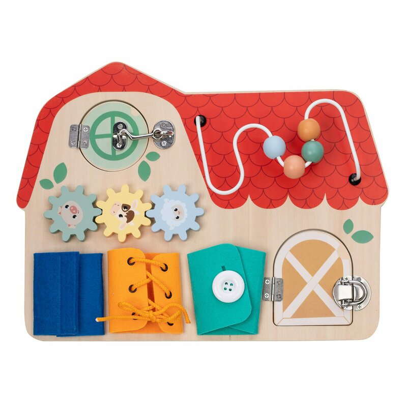 Tablita cu activitati, Free2Play, Din lemn, Cu elemente interactive, Dezvolta coordonarea mana-ochi, 40x30x6,5 cm, 18 luni+, Multicolor - gogobaby.ro