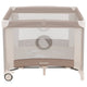 Tarc de joaca copii, Lionelo, Bonnie, Pana la 15 kg, 100 x 100 cm, Pliere compacta, Include geanta de transport, Din plasa, Cu intrare laterala cu fermoar, Cu roti, Cu salteluta din spuma, Conform cu EN12227, Bej