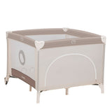 Tarc de joaca copii, Lionelo, Bonnie, Pana la 15 kg, 100 x 100 cm, Pliere compacta, Include geanta de transport, Din plasa, Cu intrare laterala cu fermoar, Cu roti, Cu salteluta din spuma, Conform cu EN12227, Bej