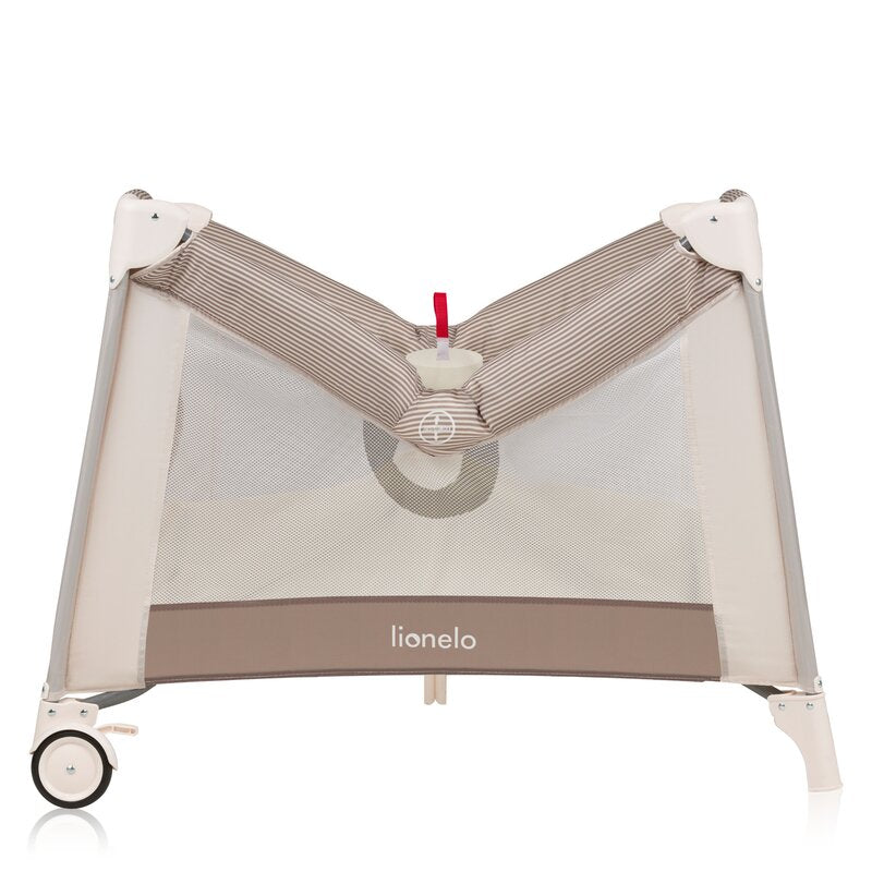 Tarc de joaca copii, Lionelo, Bonnie, Pana la 15 kg, 100 x 100 cm, Pliere compacta, Include geanta de transport, Din plasa, Cu intrare laterala cu fermoar, Cu roti, Cu salteluta din spuma, Conform cu EN12227, Bej - gogobaby.ro