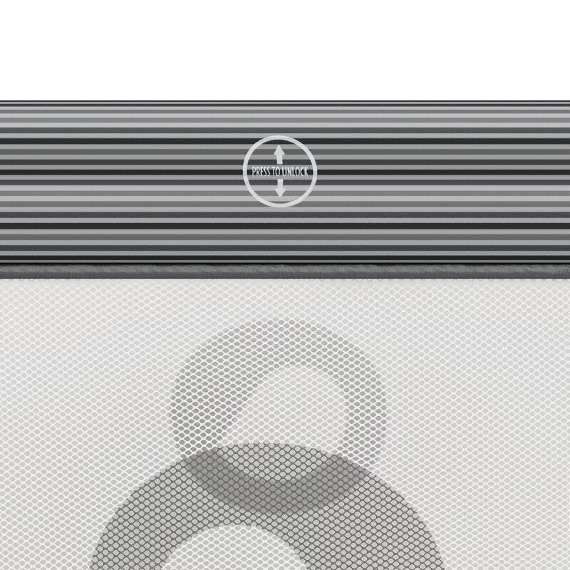 Tarc de joaca copii, Lionelo, Bonnie, Pana la 15 kg, 100 x 100 cm, Pliere compacta, Include geanta de transport, Din plasa, Cu intrare laterala cu fermoar, Cu roti, Cu salteluta din spuma, Conform cu EN12227, Gri deschis