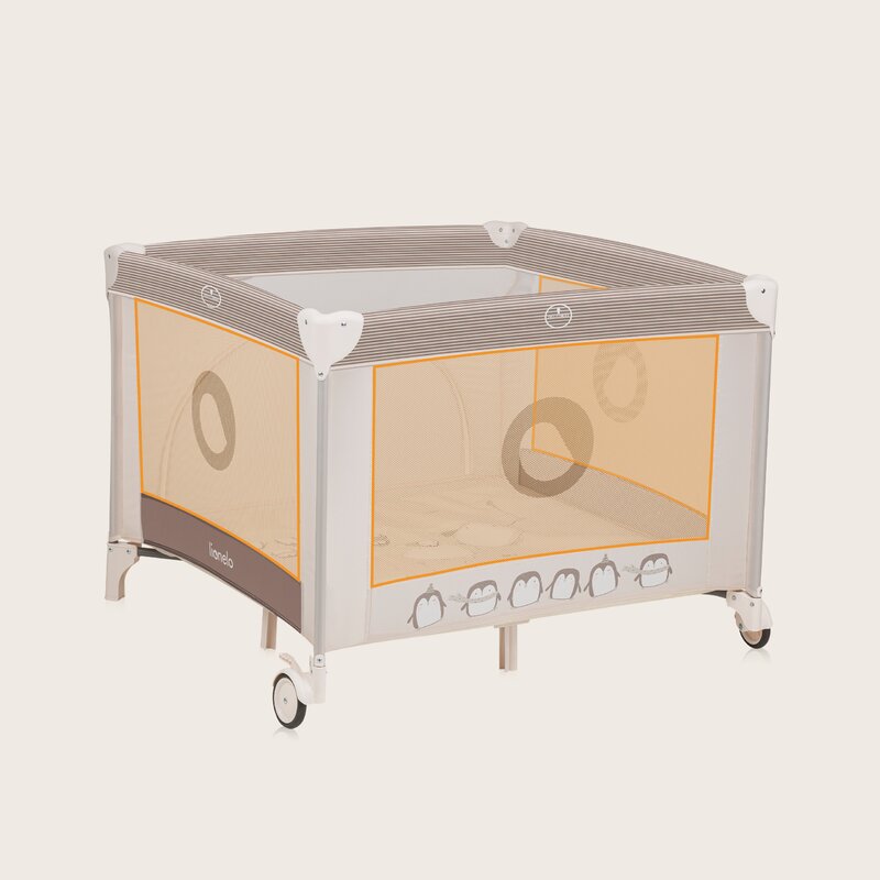 Tarc de joaca copii, Lionelo, Bonnie, Pana la 15 kg, 100 x 100 cm, Pliere compacta, Include geanta de transport, Din plasa, Cu intrare laterala cu fermoar, Cu roti, Cu salteluta din spuma, Conform cu EN12227, Bej - gogobaby.ro