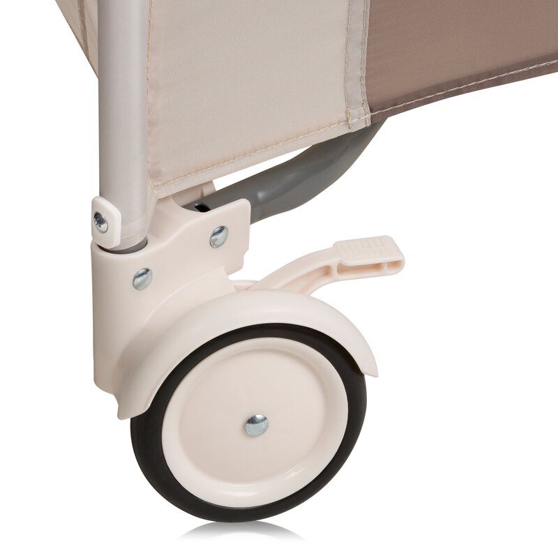 Tarc de joaca copii, Lionelo, Bonnie, Pana la 15 kg, 100 x 100 cm, Pliere compacta, Include geanta de transport, Din plasa, Cu intrare laterala cu fermoar, Cu roti, Cu salteluta din spuma, Conform cu EN12227, Bej