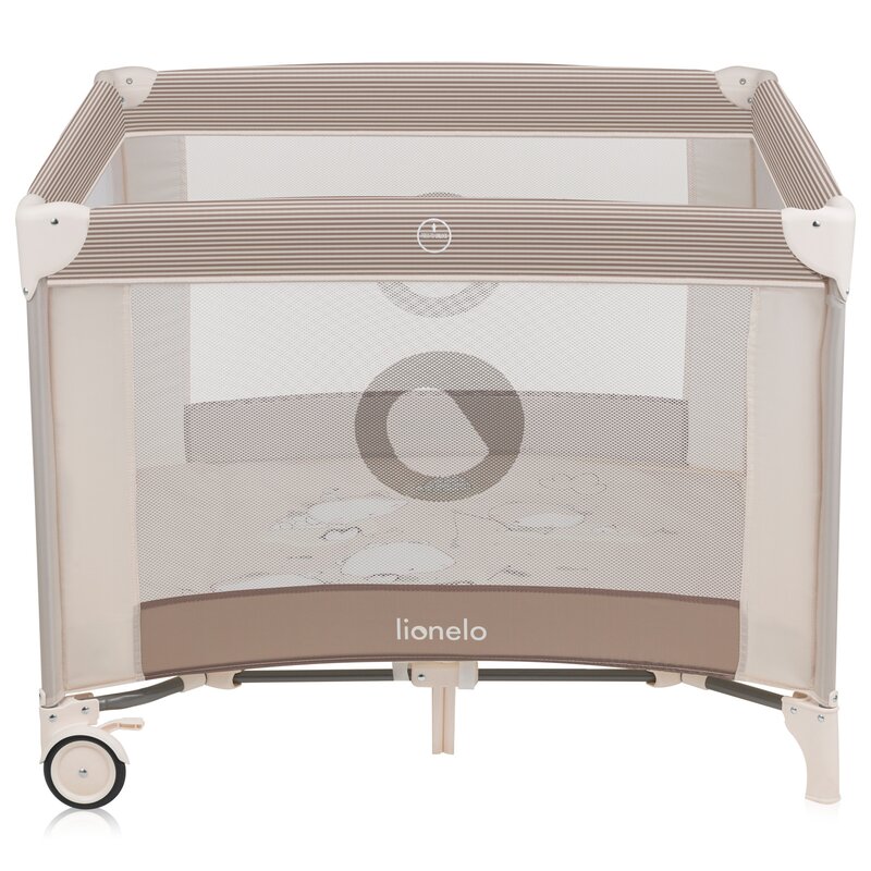 Tarc de joaca copii, Lionelo, Bonnie, Pana la 15 kg, 100 x 100 cm, Pliere compacta, Include geanta de transport, Din plasa, Cu intrare laterala cu fermoar, Cu roti, Cu salteluta din spuma, Conform cu EN12227, Bej - gogobaby.ro
