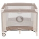 Tarc de joaca copii, Lionelo, Bonnie, Pana la 15 kg, 100 x 100 cm, Pliere compacta, Include geanta de transport, Din plasa, Cu intrare laterala cu fermoar, Cu roti, Cu salteluta din spuma, Conform cu EN12227, Bej