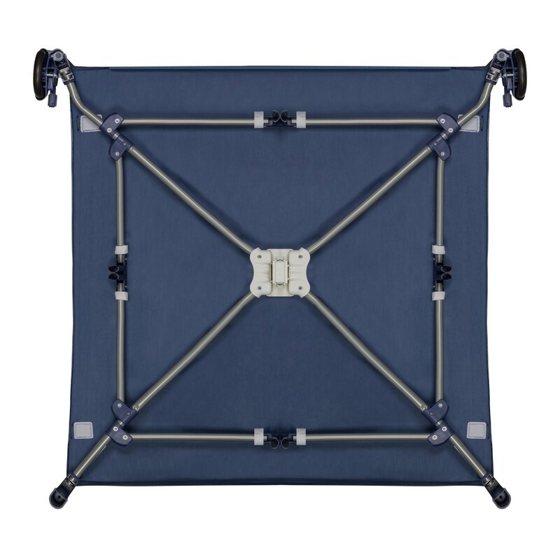 Tarc de joaca copii, Lionelo, Bonnie, Pana la 15 kg, 100 x 100 cm, Pliere compacta, Include geanta de transport, Din plasa, Cu intrare laterala cu fermoar, Cu roti, Cu salteluta din spuma, Conform cu EN12227, Albastru