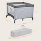 Tarc de joaca copii, Lionelo, Bonnie, Pana la 15 kg, 100 x 100 cm, Pliere compacta, Include geanta de transport, Din plasa, Cu intrare laterala cu fermoar, Cu roti, Cu salteluta din spuma, Conform cu EN12227, Gri deschis