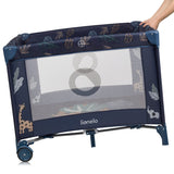 Tarc de joaca copii, Lionelo, Bonnie, Pana la 15 kg, 100 x 100 cm, Pliere compacta, Include geanta de transport, Din plasa, Cu intrare laterala cu fermoar, Cu roti, Cu salteluta din spuma, Conform cu EN12227, Albastru