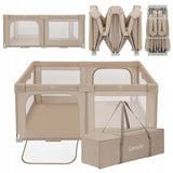 Tarc de joaca copii, Lionelo, Florence Easy Fold, 150 x 180 x 75 cm, Pliere, depliere automata, Include geanta de transport, Din plasa, Cu doua intrari laterale, 0-48 luni, Conform cu EN12227, Bej