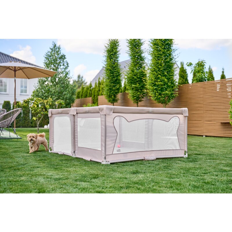 Tarc de joaca copii, Lionelo, Florence Easy Fold, 150 x 180 x 75 cm, Pliere, depliere automata, Include geanta de transport, Din plasa, Cu doua intrari laterale, 0-48 luni, Conform cu EN12227, Bej - gogobaby.ro
