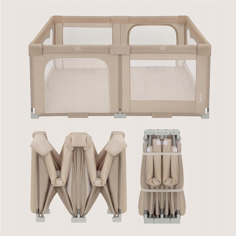 Tarc de joaca copii, Lionelo, Florence Easy Fold, 150 x 180 x 75 cm, Pliere, depliere automata, Include geanta de transport, Din plasa, Cu doua intrari laterale, 0-48 luni, Conform cu EN12227, Bej - gogobaby.ro