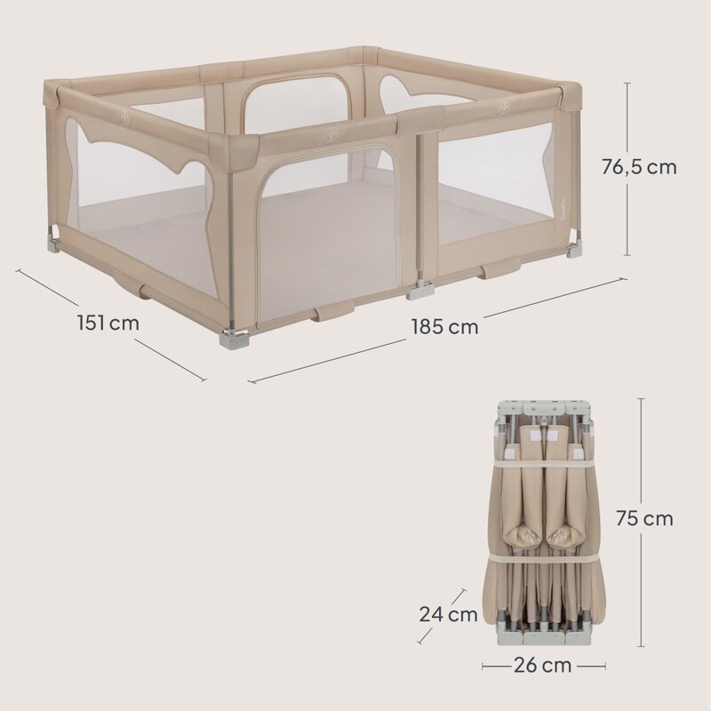 Tarc de joaca copii, Lionelo, Florence Easy Fold, 150 x 180 x 75 cm, Pliere, depliere automata, Include geanta de transport, Din plasa, Cu doua intrari laterale, 0-48 luni, Conform cu EN12227, Bej - gogobaby.ro