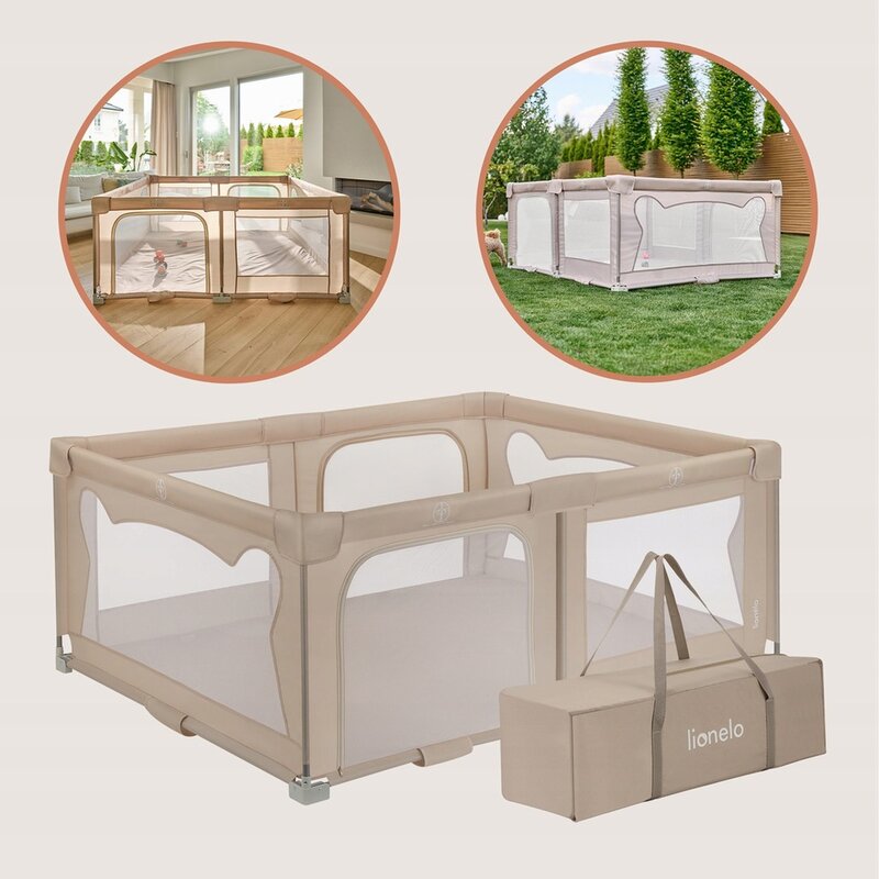 Tarc de joaca copii, Lionelo, Florence Easy Fold, 150 x 180 x 75 cm, Pliere, depliere automata, Include geanta de transport, Din plasa, Cu doua intrari laterale, 0-48 luni, Conform cu EN12227, Bej - gogobaby.ro