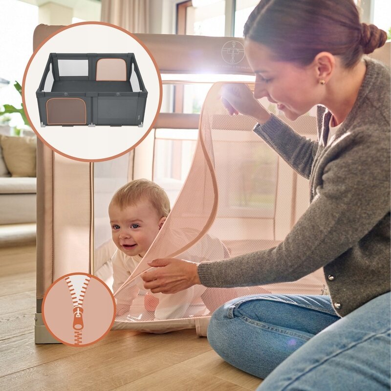 Tarc de joaca copii, Lionelo, Florence Easy Fold, 150 x 180 x 75 cm, Pliere, depliere automata, Include geanta de transport, Din plasa, Cu doua intrari laterale, 0-48 luni, Conform cu EN12227, Gri - gogobaby.ro