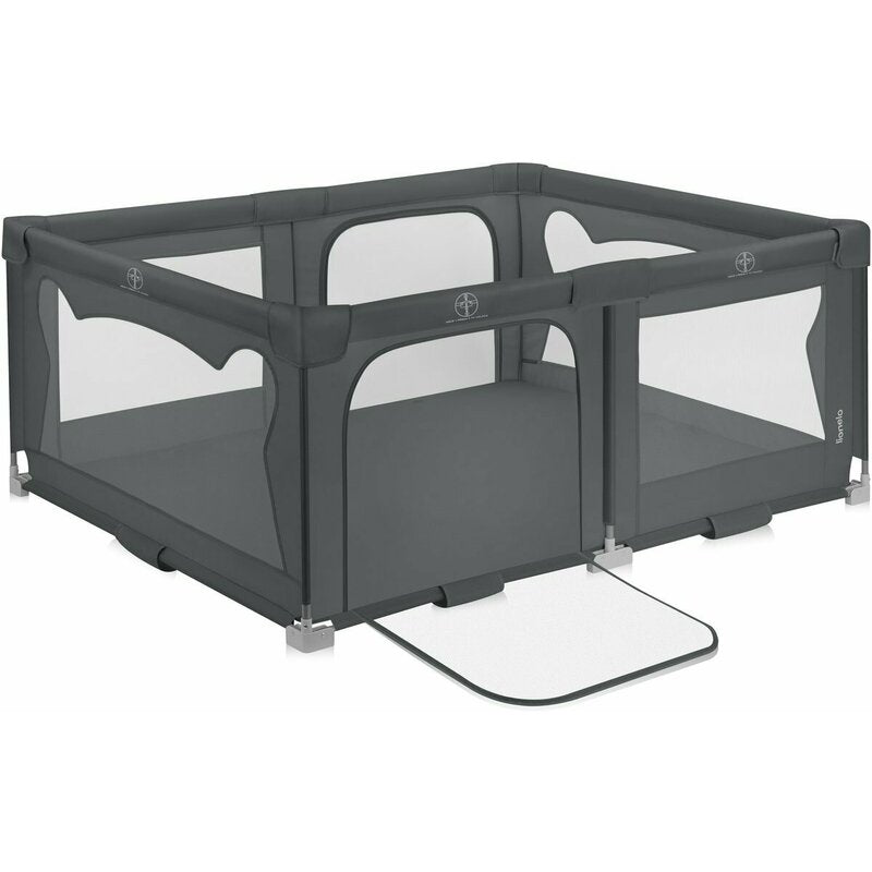 Tarc de joaca copii, Lionelo, Florence Easy Fold, 150 x 180 x 75 cm, Pliere, depliere automata, Include geanta de transport, Din plasa, Cu doua intrari laterale, 0-48 luni, Conform cu EN12227, Gri - gogobaby.ro