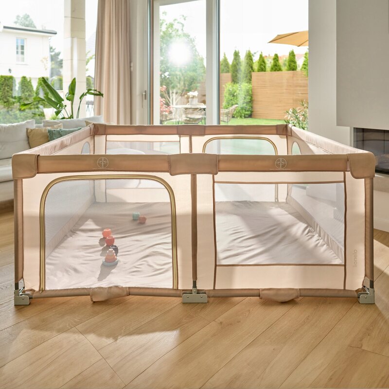Tarc de joaca copii, Lionelo, Florence Easy Fold, 150 x 180 x 75 cm, Pliere, depliere automata, Include geanta de transport, Din plasa, Cu doua intrari laterale, 0-48 luni, Conform cu EN12227, Gri - gogobaby.ro