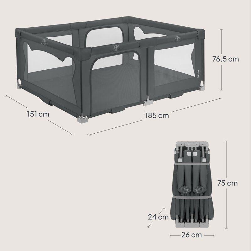 Tarc de joaca copii, Lionelo, Florence Easy Fold, 150 x 180 x 75 cm, Pliere, depliere automata, Include geanta de transport, Din plasa, Cu doua intrari laterale, 0-48 luni, Conform cu EN12227, Gri - gogobaby.ro