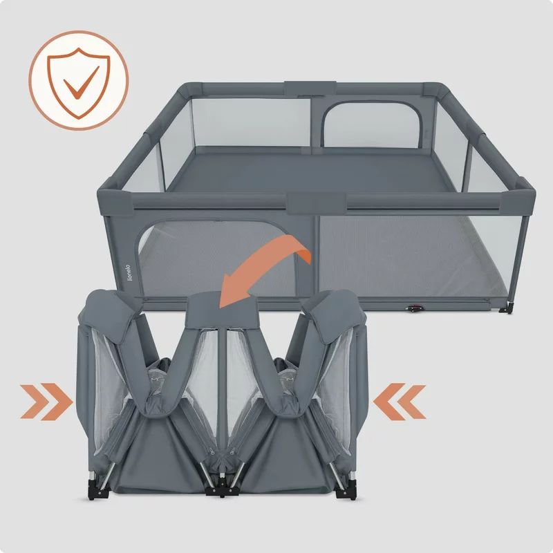 Tarc de joaca copii, Lionelo, Florence Easy Fold XL, 180 x 200 x 68 cm, Pliere, depliere automata, Include geanta de transport, Din plasa, Cu doua intrari laterale, 0-48 luni, Conform cu EN12227, Grey Stone