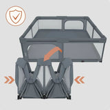 Tarc de joaca copii, Lionelo, Florence Easy Fold XL, 180 x 200 x 68 cm, Pliere, depliere automata, Include geanta de transport, Din plasa, Cu doua intrari laterale, 0-48 luni, Conform cu EN12227, Grey Stone