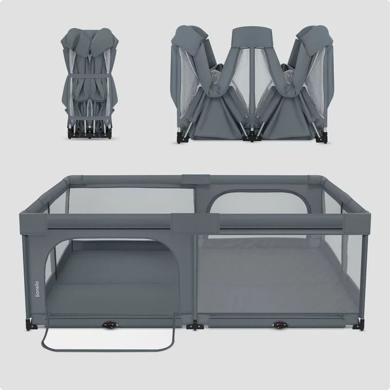 Tarc de joaca copii, Lionelo, Florence Easy Fold XL, 180 x 200 x 68 cm, Pliere, depliere automata, Include geanta de transport, Din plasa, Cu doua intrari laterale, 0-48 luni, Conform cu EN12227, Grey Stone