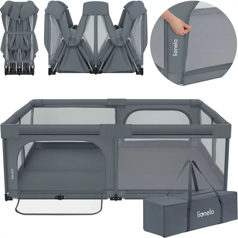 Tarc de joaca copii, Lionelo, Florence Easy Fold XL, 180 x 200 x 68 cm, Pliere, depliere automata, Include geanta de transport, Din plasa, Cu doua intrari laterale, 0-48 luni, Conform cu EN12227, Grey Stone