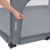 Tarc de joaca copii, Lionelo, Florence Easy Fold XL, 180 x 200 x 68 cm, Pliere, depliere automata, Include geanta de transport, Din plasa, Cu doua intrari laterale, 0-48 luni, Conform cu EN12227, Grey Stone