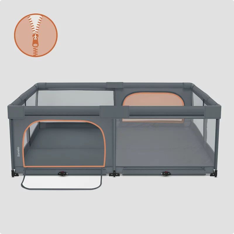 Tarc de joaca copii, Lionelo, Florence Easy Fold XL, 180 x 200 x 68 cm, Pliere, depliere automata, Include geanta de transport, Din plasa, Cu doua intrari laterale, 0-48 luni, Conform cu EN12227, Grey Stone