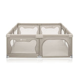 Tarc de joaca copii, Lionelo, Willow XL,180 x 200 cm, Pliere compacta, Include geanta de transport, Din plasa, Cu doua intrari laterale si fermoar, Cu ventuze pentru stabilitate, Conform cu EN 12227:2010, Bej