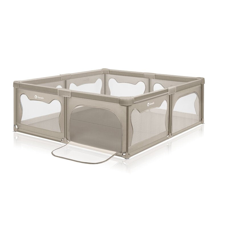 Tarc de joaca copii, Lionelo, Willow XL,180 x 200 cm, Pliere compacta, Include geanta de transport, Din plasa, Cu doua intrari laterale si fermoar, Cu ventuze pentru stabilitate, Conform cu EN 12227:2010, Bej - gogobaby.ro