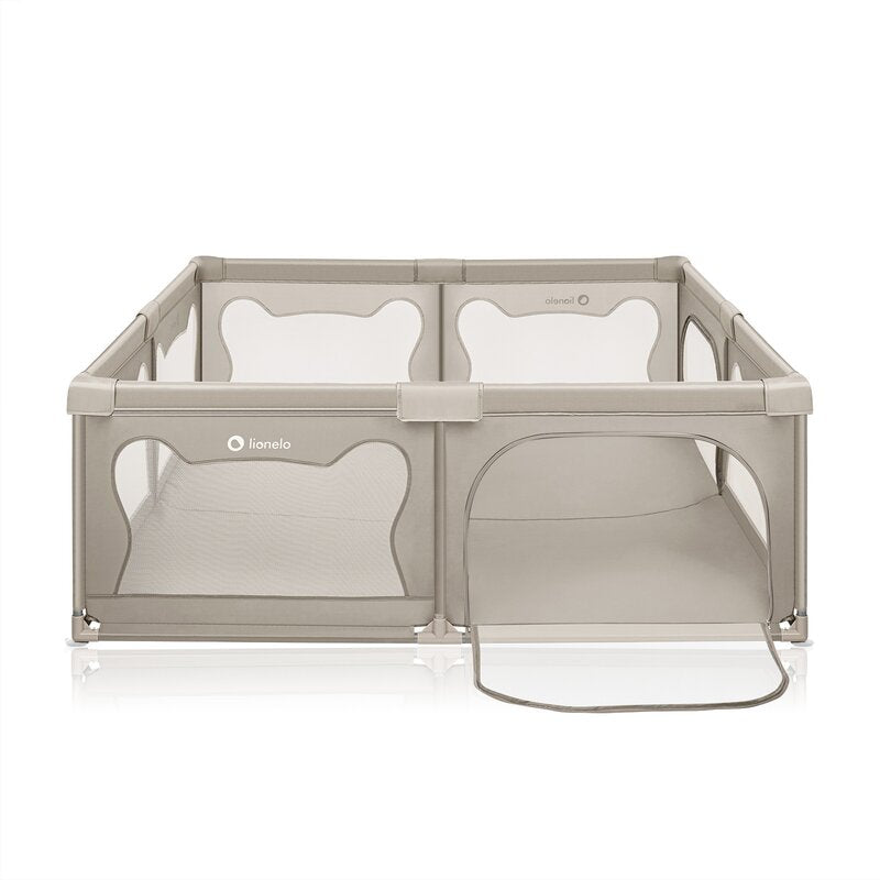 Tarc de joaca copii, Lionelo, Willow XL,180 x 200 cm, Pliere compacta, Include geanta de transport, Din plasa, Cu doua intrari laterale si fermoar, Cu ventuze pentru stabilitate, Conform cu EN 12227:2010, Bej - gogobaby.ro