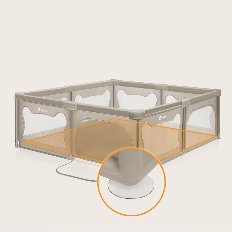 Tarc de joaca copii, Lionelo, Willow XL,180 x 200 cm, Pliere compacta, Include geanta de transport, Din plasa, Cu doua intrari laterale si fermoar, Cu ventuze pentru stabilitate, Conform cu EN 12227:2010, Bej - gogobaby.ro