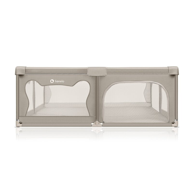 Tarc de joaca copii, Lionelo, Willow XL,180 x 200 cm, Pliere compacta, Include geanta de transport, Din plasa, Cu doua intrari laterale si fermoar, Cu ventuze pentru stabilitate, Conform cu EN 12227:2010, Bej - gogobaby.ro