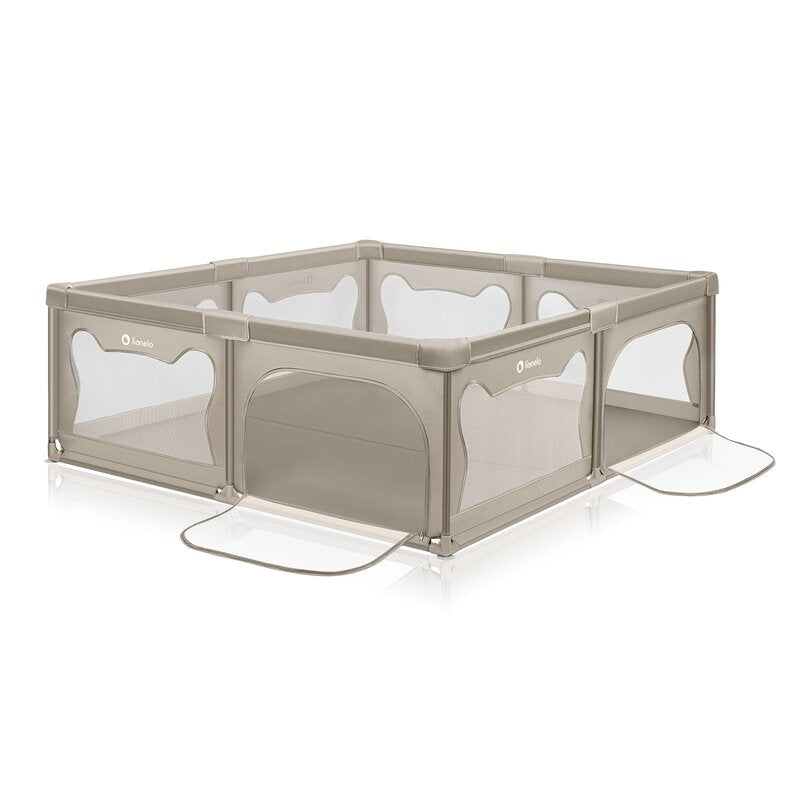 Tarc de joaca copii, Lionelo, Willow XL,180 x 200 cm, Pliere compacta, Include geanta de transport, Din plasa, Cu doua intrari laterale si fermoar, Cu ventuze pentru stabilitate, Conform cu EN 12227:2010, Bej - gogobaby.ro