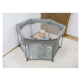 Tarc de joaca, FreeON, Hexagon, Pliabil, Intrare cu fermoar, Cu geanta de transport, 117 x 74 cm, Grey