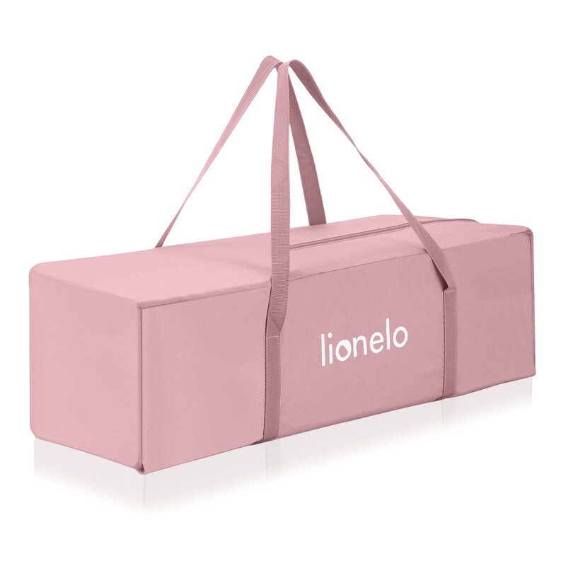 Tarc de joaca, Lionelo, Mille Plus, Pliabil, Include saltea cu densitate T25, 4 jucarii cu velcro, Manere textile, Geanta de transport, Cu roti si inchidere laterala, Pereti din plasa pentru vizibilitate si aerisire, 100 x 100 x 77 cm, Roz