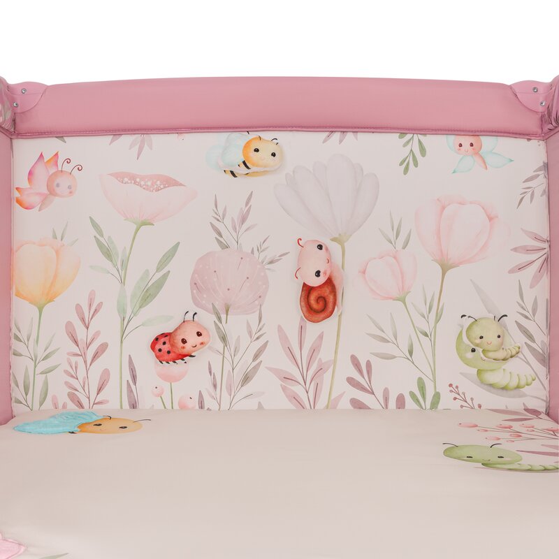 Tarc de joaca, Lionelo, Mille Plus, Pliabil, Include saltea cu densitate T25, 4 jucarii cu velcro, Manere textile, Geanta de transport, Cu roti si inchidere laterala, Pereti din plasa pentru vizibilitate si aerisire, 100 x 100 x 77 cm, Roz