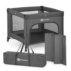 Tarc pliant, Petite&Mars, Nook, 90 x 90 cm, Pliere compacta, Include geanta de transport, Intrare laterala, Pereti din plasa, Structura stabila, Pana la 15 kg, 0 luni+, Gri
