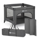 Tarc pliant, Petite&Mars, Nook, 90 x 90 cm, Pliere compacta, Include geanta de transport, Intrare laterala, Pereti din plasa, Structura stabila, Pana la 15 kg, 0 luni+, Gri
