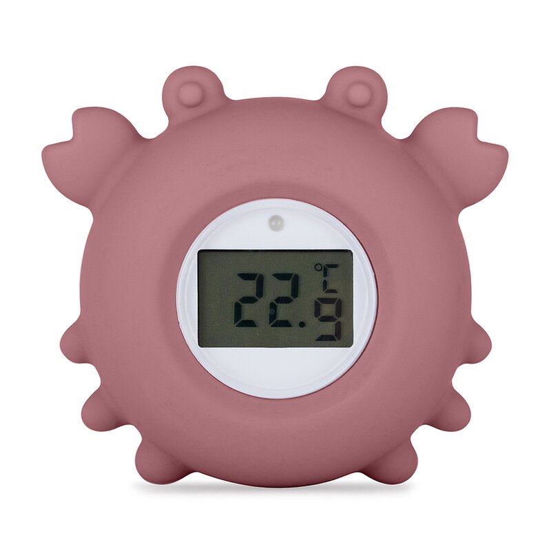 Temometru digital, Petite&Mars, Crabul Caleb, Multifunctional, Ecran usor de citit, Valoare precisa, Silicon Sigur, Avertizare temperatura, 0 luni+, Roz