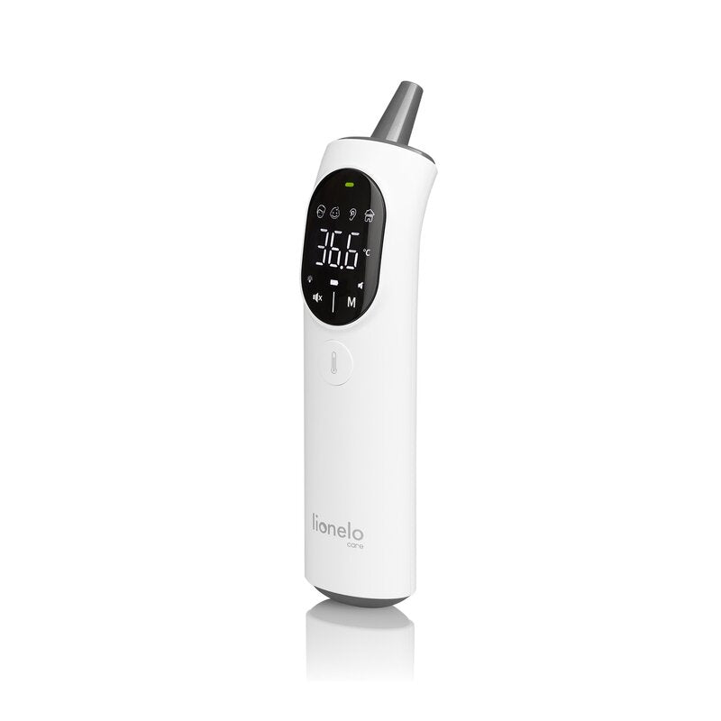 Termometru, Lionelo, FeverScan, Cu infrarosu, Fara contact, Rezultat ultrarapid, Potrivit si pentru alimente, Cu 4 moduri de functionare, Cu indicator LED si alarma sonora, Cu husa de depozitare